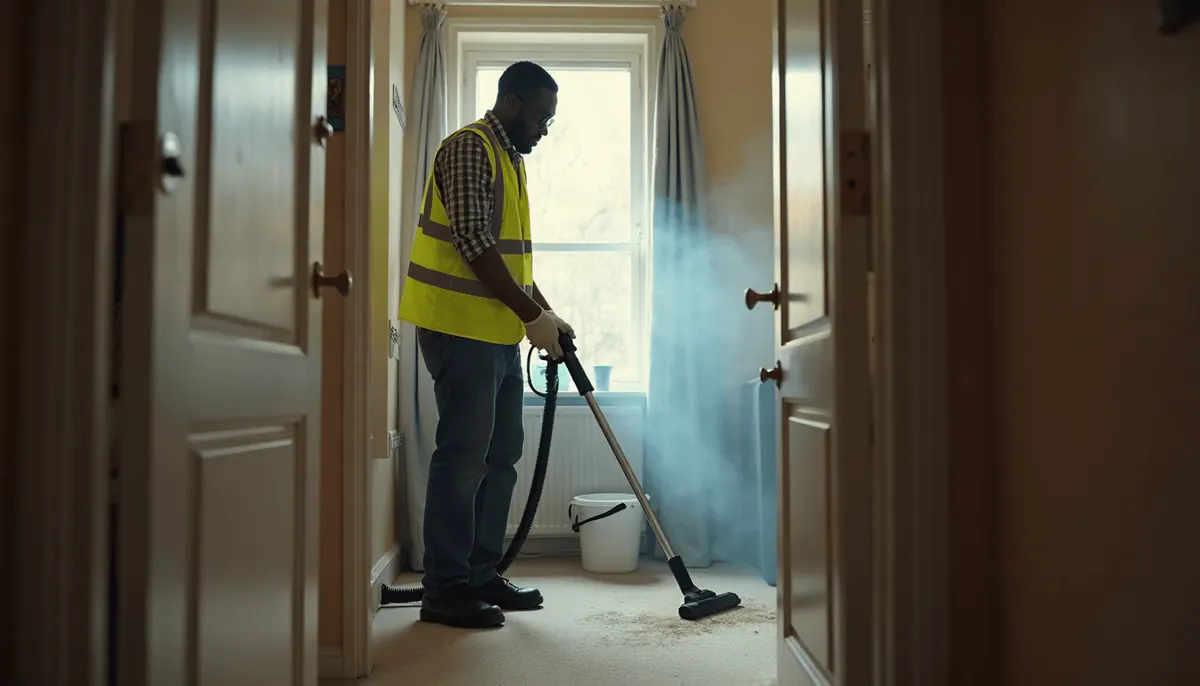Steam cleaning the floor by the entrance of an empty property